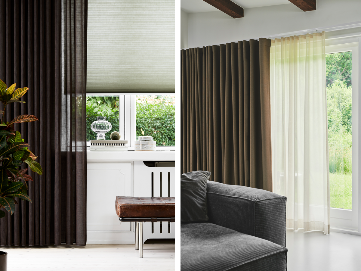 Brune gardiner i moderne stue 