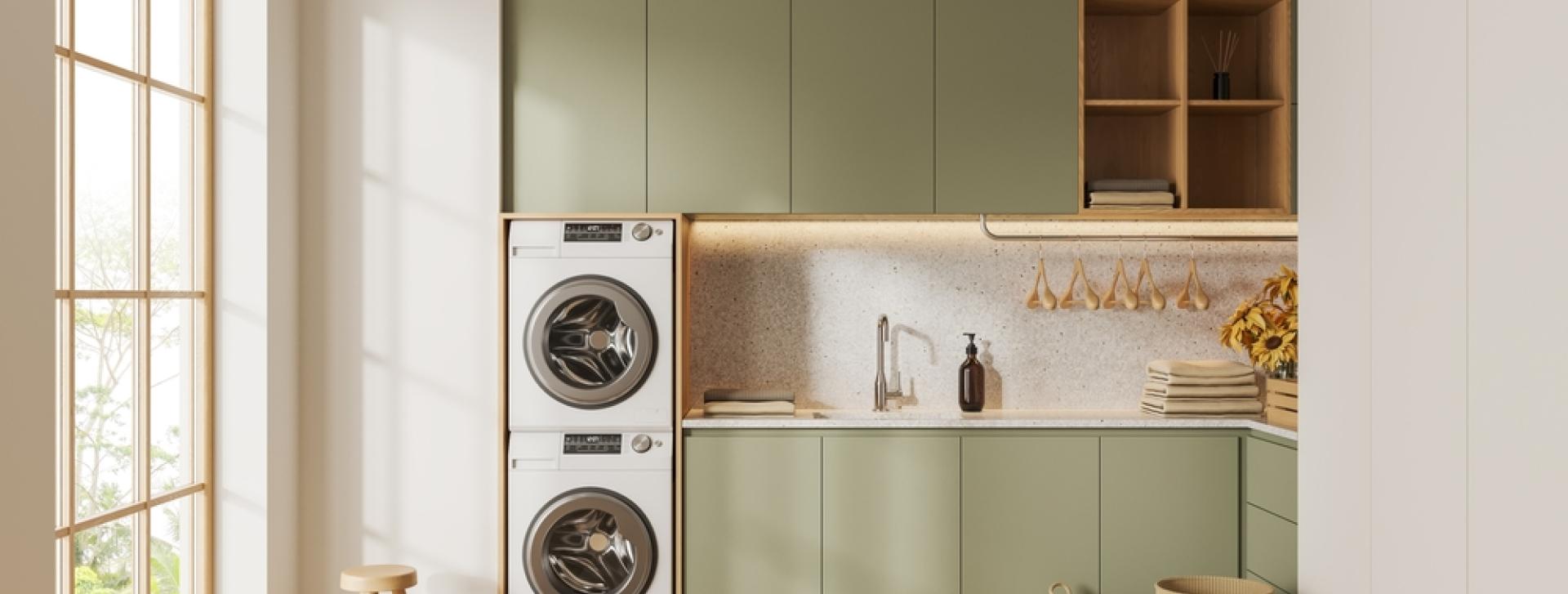 Moderne vaskerom med grønn innredning