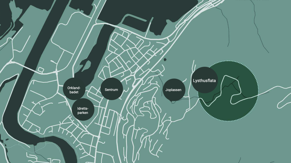 Kart over Lysthusflata boligfelt